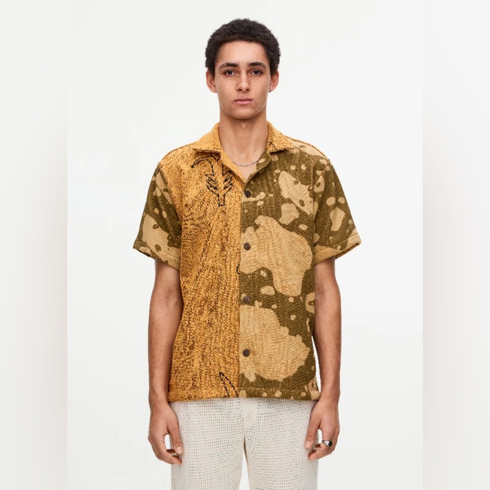 OAS Two-Tone Mustard & Olive Camouflage Short-Sleeve Button-Down Shirt